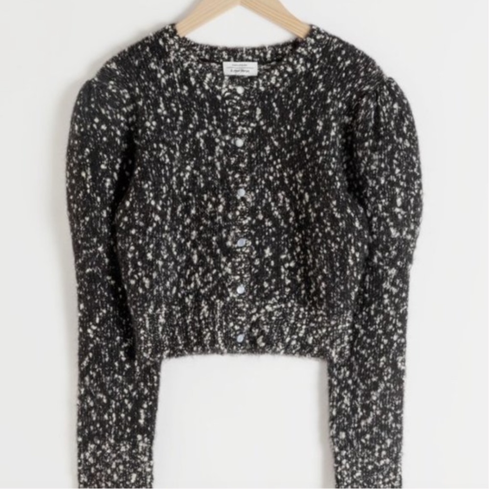 & Other Stories Puff Sleeve Bouclé Cardigan Sweater Alpaca Blend Size M - Picture 2 of 12